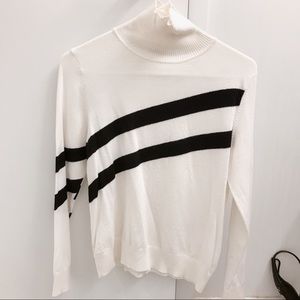 White black striped turtleneck sweater